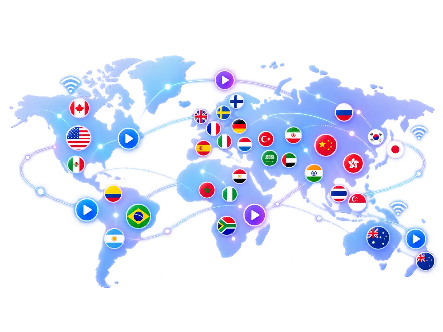 Blueshark IPTV World Map showing international live channel broadcast coverage